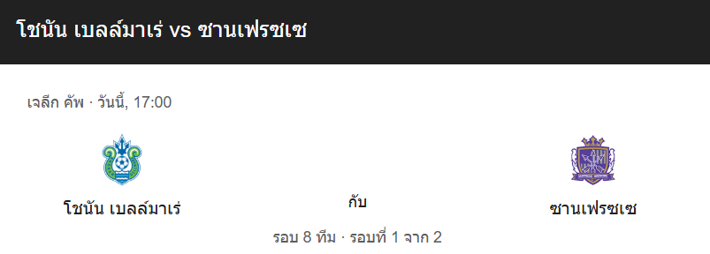 วิเคราะห์บอลระหว่างโชนัน เบลล์มาเร่ VS ซานเฟรซเซ่ ฮิโรชิม่า