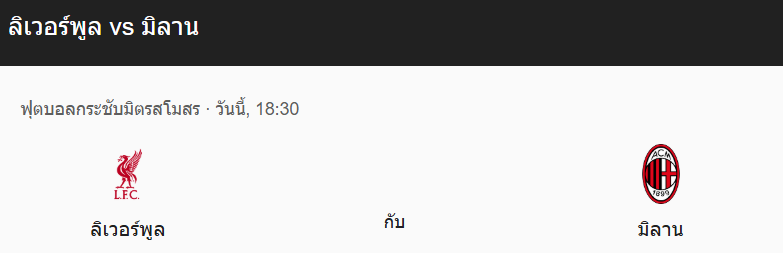 วิเคราะห์บอลระหว่าง ลิเวอร์พูล vs มิลาน