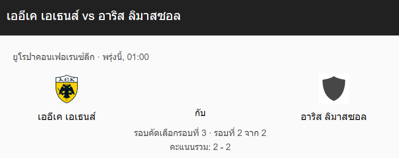 วิเคราะห์บอลระหว่างเออีเค เอเธนส์ กับ อาริส ลีมาซอล